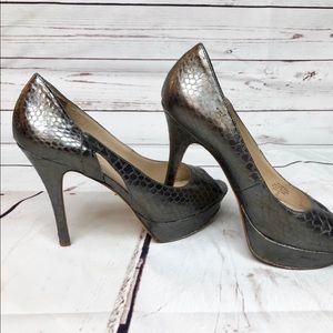 Marc Fisher Pewter open toe heels